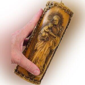RARE Fine Art Wax Candle Virgin Mary Baby Jesus Christ Vintage Antique Original